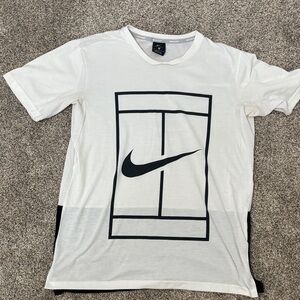 Nike White Short-Sleeve Crew Tee with Black Tennis Graphic